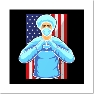 Nurse USA Flag Nursing Hospital Medicine Heart Posters and Art